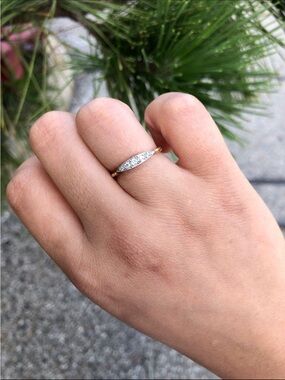 Delicate 18K Yellow & White Gold Diamond Band Size 6.5
